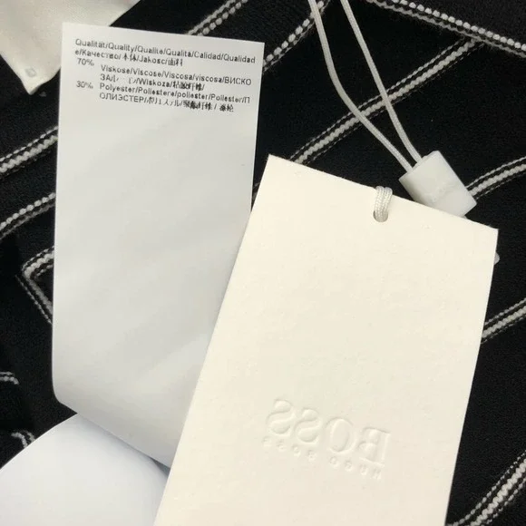 Hugo Boss Black Striped V Neck Sweater Knit  Knee Length Dress SZ XL NWT - Picture 10 of 11